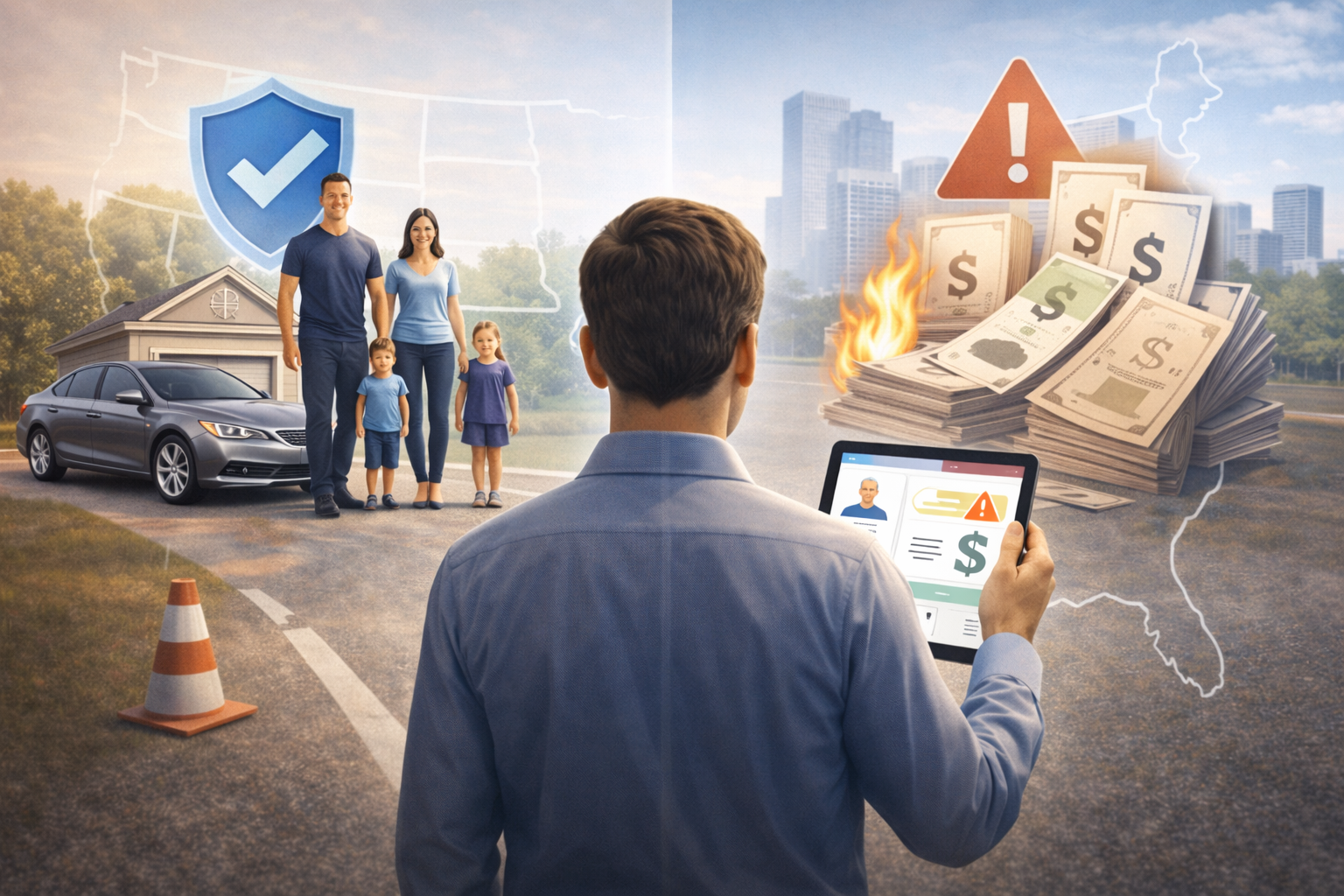 A person comparing insurance plans across different states, focusing on coverage levels and costs.