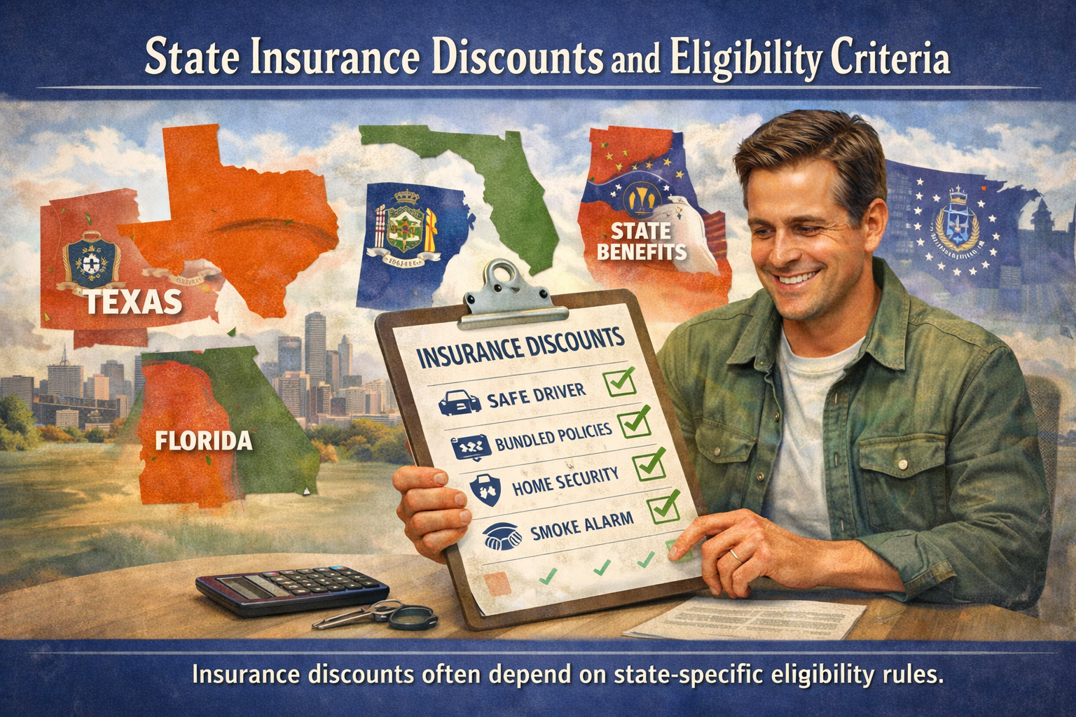 A consumer reviewing insurance discounts and eligibility rules by state.